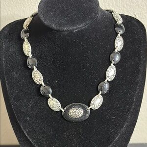 Acrylic Black & Silver Station Necklace Victorian